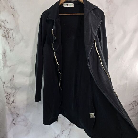 Coin 1804 Jacket Womens Small Black Long Knit Zip Sweatshirt Jersey Knit Stretch - Picture 11 of 14